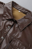 Dark Brown Casual Solid Patchwork Turndown Collar Long Sleeve Dresses