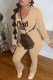 Khaki Casual Print Letter O Neck Long Sleeve Two Pieces