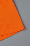 Orange Street Print Patchwork O Neck Cake Skirt Dresses