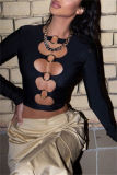 Black Sexy Casual Solid Hollowed Out O Neck Tops
