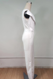 Pink Casual Solid Patchwork V Neck Straight Jumpsuits