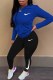 Blue Casual Embroidery Patchwork Hooded Collar Long Sleeve Two Pieces