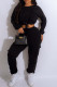 Black Casual Solid Patchwork O Neck Long Sleeve Two Pieces