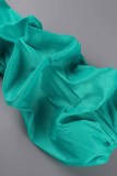 Ink Green Casual Solid Patchwork V Neck Regular Jumpsuits