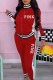 Red Casual Print Letter Zipper Collar Long Sleeve Two Pieces