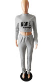 Grey Casual Sportswear Print Patchwork Half A Turtleneck Long Sleeve Two Pieces