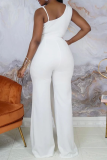 Pink Casual Solid Patchwork V Neck Straight Jumpsuits