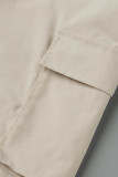 Khaki Casual Solid Patchwork Turndown Collar Regular Jumpsuits