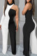 Black White Casual Solid Patchwork O Neck Straight Jumpsuits