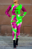 Blue Casual Print Patchwork O Neck Long Sleeve Two Pieces