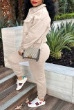 Grey Casual Solid Patchwork Buckle Turndown Collar Long Sleeve Two Pieces