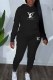 Black Casual Print Letter Hooded Collar Long Sleeve Two Pieces
