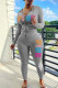 Grey Casual Letter Print Basic Hooded Collar Long Sleeve Two Pieces