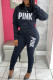 Black Casual Letter Print Basic O Neck Long Sleeve Two Pieces