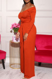 Pink Casual Solid Basic Off the Shoulder Long Sleeve Two Pieces