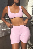 Pink Sexy Solid Patchwork U Neck Sleeveless Two Pieces