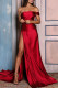 Red Elegant Solid Patchwork Slit Strapless Evening Dress Dresses