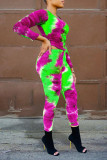 Blue Casual Print Patchwork O Neck Long Sleeve Two Pieces