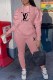 Pink Casual Print Letter Hooded Collar Long Sleeve Two Pieces