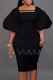 Black Elegant Solid Patchwork Square Collar One Step Skirt Dresses