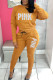 Yellow Casual Letter Print Basic O Neck Long Sleeve Two Pieces
