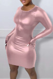 Pink Sexy Solid Patchwork O Neck Pencil Skirt Dresses