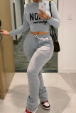 Grey Casual Sportswear Print Patchwork Half A Turtleneck Long Sleeve Two Pieces