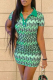 Green Sexy Print Draw String Turndown Collar Pencil Skirt Dresses