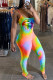 GradientYellow Sexy Lips Print Sling Slim Jumpsuit