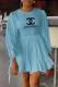 Sky Blue Casual Print Patchwork Letter O Neck A Line Dresses