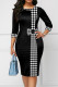 Black Casual Print Patchwork O Neck One Step Skirt Dresses