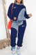 Blue Casual Print Patchwork Hooded Collar Long Sleeve Two Pieces