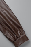 Dark Brown Casual Solid Patchwork Turndown Collar Long Sleeve Dresses
