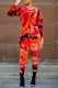 Tangerine Red Casual Print Patchwork O Neck Long Sleeve Two Pieces