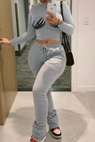 Grey Casual Print Patchwork Half A Turtleneck Long Sleeve Two Pieces