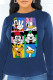 Navy Blue Street Daily Character Patchwork O Neck Tops