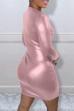 Pink Sexy Solid Patchwork O Neck Pencil Skirt Dresses