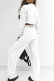 White Casual Solid Patchwork Pocket Zipper Long Sleeve Two Pieces