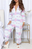 Powder White Casual Living Print Patchwork Hooded Collar Regular Jumpsuits