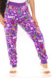 Red Casual Patchwork Regular High Waist Conventional Full Print Bottoms