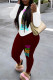 Burgundy Casual Sportswear Print Patchwork O Neck Long Sleeve Two Pieces