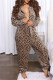 Leopard Print Casual Living Print Patchwork Hooded Collar Regular Jumpsuits