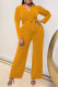 Yellow Casual Solid Bandage Patchwork V Neck Straight Jumpsuits