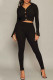 Black Casual Solid Patchwork Buckle V Neck Long Sleeve Two Pieces