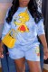 Light Blue Casual Gradual Change Character O Neck Long Sleeve Two Pieces