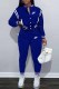Blue Street Print Patchwork Mandarin Collar Long Sleeve Two Pieces
