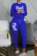 Royal Blue Casual Letter Print Basic O Neck Long Sleeve Two Pieces
