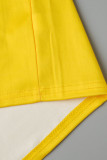Yellow Casual Print Patchwork O Neck Straight Dresses