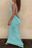 Blue Sexy Solid Bandage Backless Spaghetti Strap Long Dress Dresses