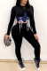 Black Casual Sportswear Striped Print Bandage Patchwork O Neck Long Sleeve Two Pieces